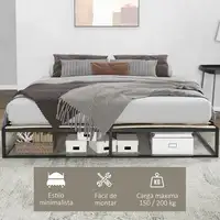 Marco de Cama de Acero Altura 25 cm para Colchón 180x200 cm Negro HOMCOM