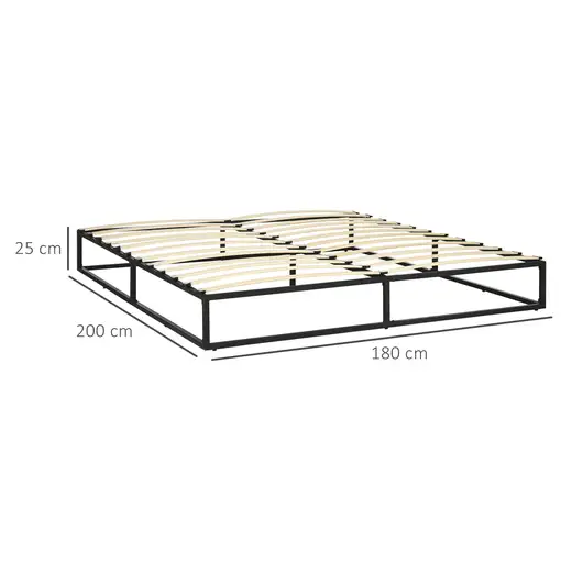 Marco de Cama de Acero Altura 25 cm para Colchón 180x200 cm Negro HOMCOM