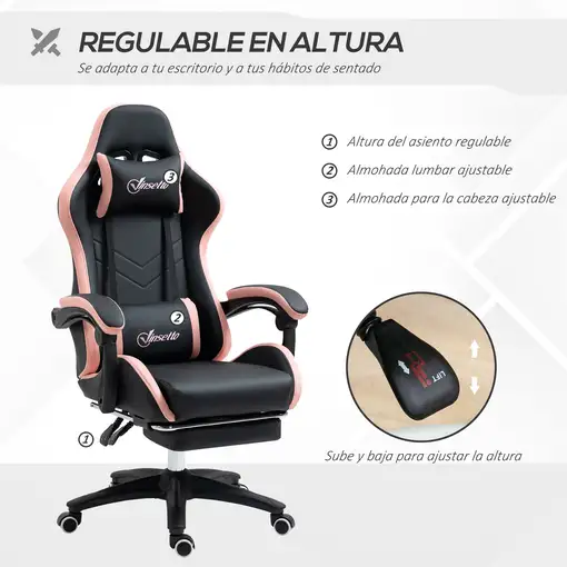 Silla Gaming de Cuero PU con Altura Ajustable 65x65x121-129 cm Negro Vinsetto