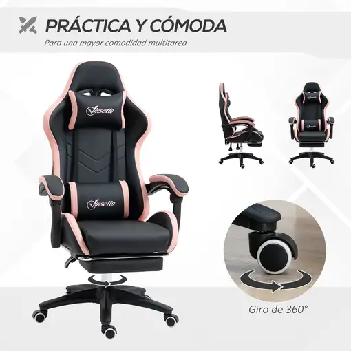 Silla Gaming de Cuero PU con Altura Ajustable 65x65x121-129 cm Negro Vinsetto