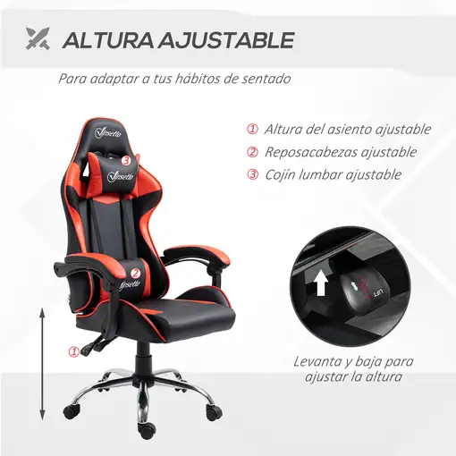 Silla Gaming con Altura Ajustable 63x67x122-130 cm Rojo Vinsetto
