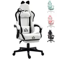 Silla Gaming con Orejas Altura Ajustable Reposapiés Retráctil Blanco HOMCOM