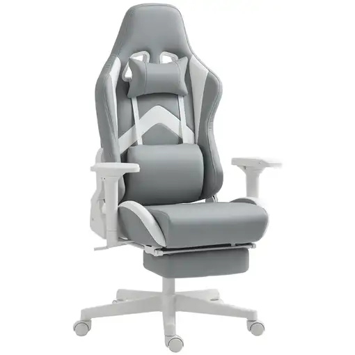 Silla Gaming Reclinable con Altura Ajustable Gris Claro y Blanco HOMCOM