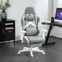 Silla Gaming Reclinable con Altura Ajustable Gris Claro y Blanco HOMCOM