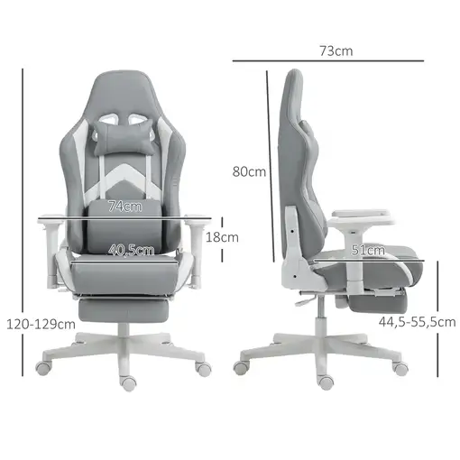 Silla Gaming Reclinable con Altura Ajustable Gris Claro y Blanco HOMCOM