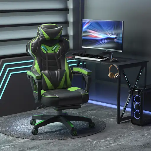 Silla Racing Ergonómica Respaldo Reclinable 65x70x118,5-126,5cm Verde Vinsetto