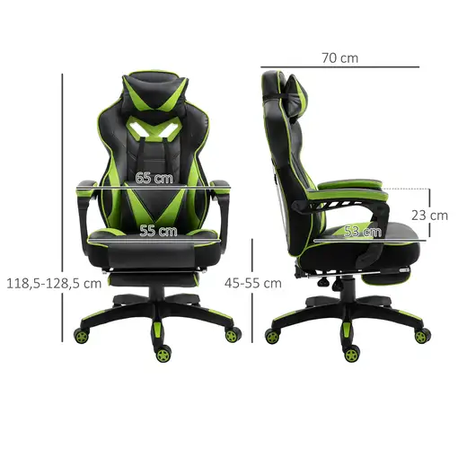 Silla Racing Ergonómica Respaldo Reclinable 65x70x118,5-126,5cm Verde Vinsetto