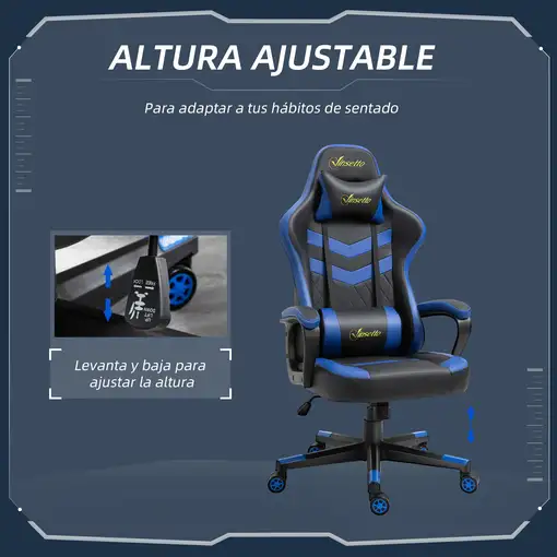 Gaming Silla Reclinable Altura Ajustable Reposacabezas 61x70x121-129cm Vinsetto
