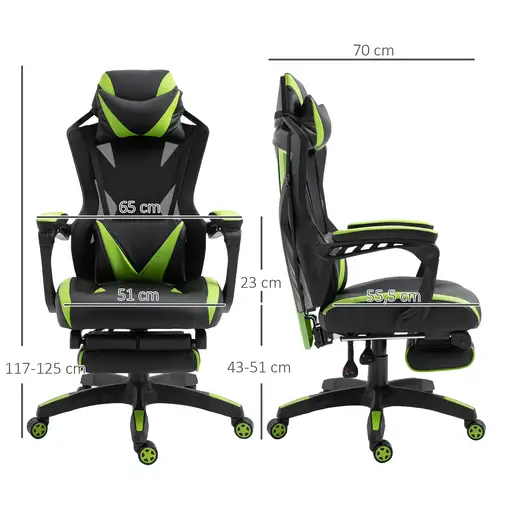 Silla Gaming Ergonómica Oficina Respaldo Regulable 65x70x117-125cmVerde Vinsetto