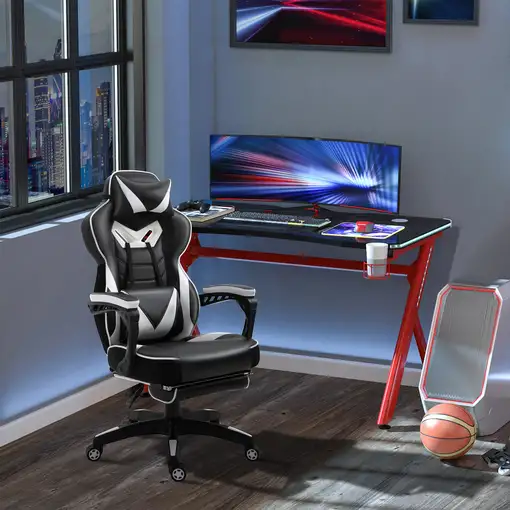 Silla Racing Ergonómica Respaldo Reclinable 65x70x118,5-126,5cm Blanco Vinsetto