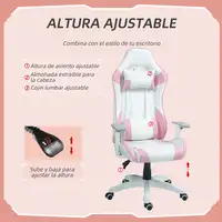 Silla Gaming Reclinable Giratoria con Cojín Lumbar 67x60x120-128 cm Rosa HOMCOM