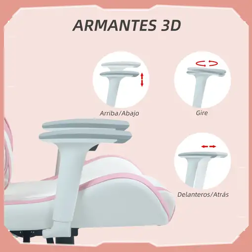 Silla Gaming Reclinable Giratoria con Cojín Lumbar 67x60x120-128 cm Rosa HOMCOM