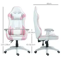 Silla Gaming Reclinable Giratoria con Cojín Lumbar 67x60x120-128 cm Rosa HOMCOM