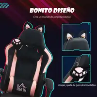 Silla Gaming con Orejas Altura Ajustable Reposapiés Retráctil Negro HOMCOM