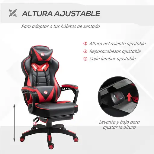 Silla Racing Ergonómica Respaldo Reclinable 65x70x118,5-126,5cm Rojo Vinsetto