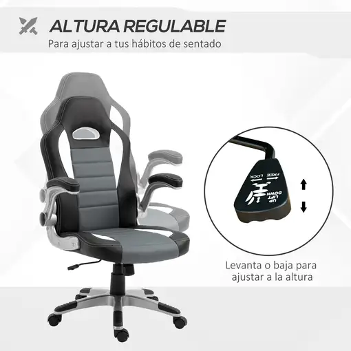 Silla de Oficina Altura Ajustable Reposabrazos 120kg 65x69x112-122cm Gris HOMCOM