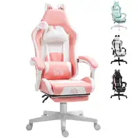 Silla Gaming con Orejas Altura Ajustable Reposapiés Retráctil Rosa HOMCOM Silla Gaming con Orejas Altura Ajustable Reposapiés Retráctil Rosa HOMCOM