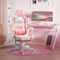 Silla Gaming con Orejas Altura Ajustable Reposapiés Retráctil Rosa HOMCOM Silla Gaming con Orejas Altura Ajustable Reposapiés Retráctil Rosa HOMCOM