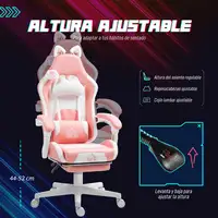 Silla Gaming con Orejas Altura Ajustable Reposapiés Retráctil Rosa HOMCOM Silla Gaming con Orejas Altura Ajustable Reposapiés Retráctil Rosa HOMCOM
