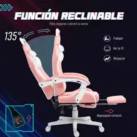 Silla Gaming con Orejas Altura Ajustable Reposapiés Retráctil Rosa HOMCOM Silla Gaming con Orejas Altura Ajustable Reposapiés Retráctil Rosa HOMCOM
