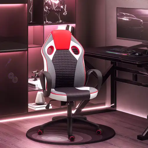 Silla Gamer Giratoria Tapizada en PU con Altura Ajustable Multicolor HOMCOM