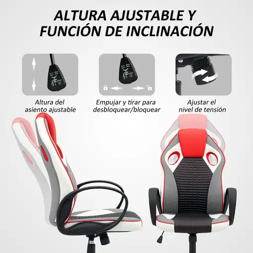 Silla Gamer Giratoria Tapizada en PU con Altura Ajustable Multicolor HOMCOM