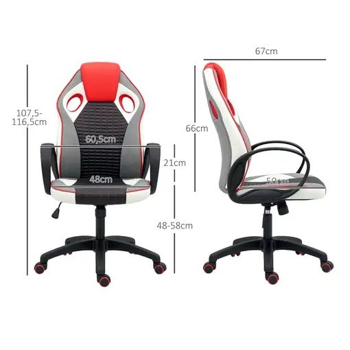 Silla Gamer Giratoria Tapizada en PU con Altura Ajustable Multicolor HOMCOM