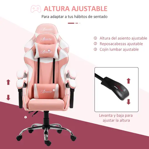 Silla Gaming con Altura Ajustable 63x67x122-130 cm Rosa Vinsetto