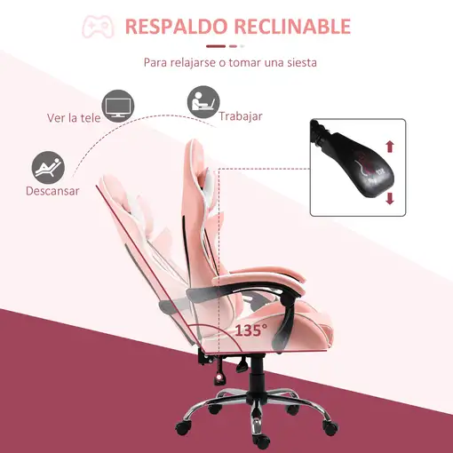 Silla Gaming con Altura Ajustable 63x67x122-130 cm Rosa Vinsetto