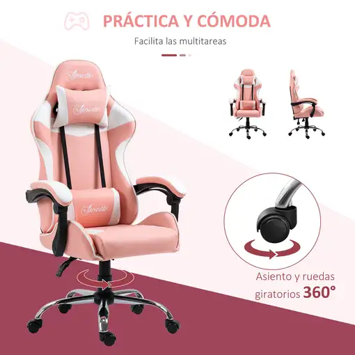 Silla Gaming con Altura Ajustable 63x67x122-130 cm Rosa Vinsetto