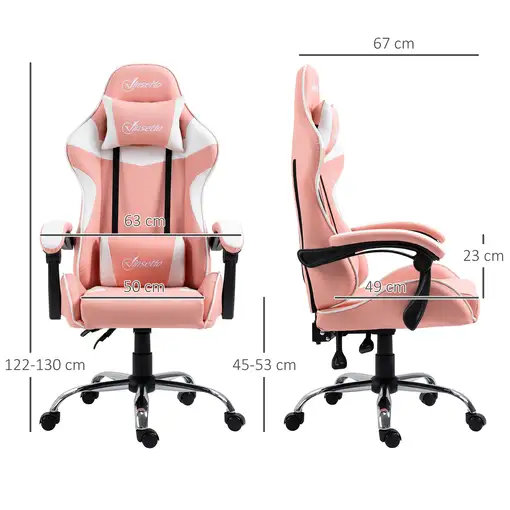Silla Gaming con Altura Ajustable 63x67x122-130 cm Rosa Vinsetto