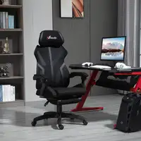 Silla Gaming Reclinable con Reposapiés Retráctil Altura Ajustable Negro Vinsetto