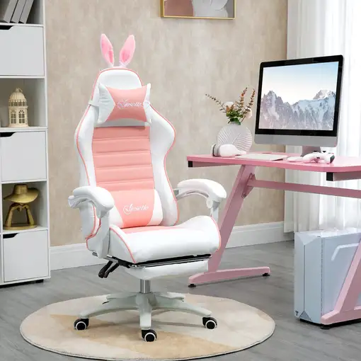Silla Gaming Giratoria de Cuero PU con Altura Ajustable 65x63x136-142cm Vinsetto