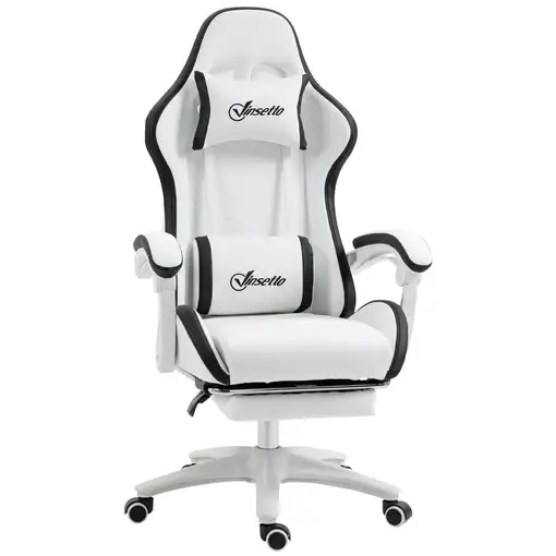 Silla Gaming de Cuero PU con Altura Ajustable 65x65x121-129 cm Blanco Vinsetto