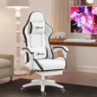 Silla Gaming de Cuero PU con Altura Ajustable 65x65x121-129 cm Blanco Vinsetto