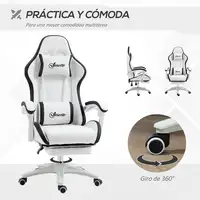 Silla Gaming de Cuero PU con Altura Ajustable 65x65x121-129 cm Blanco Vinsetto