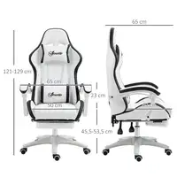 Silla Gaming de Cuero PU con Altura Ajustable 65x65x121-129 cm Blanco Vinsetto