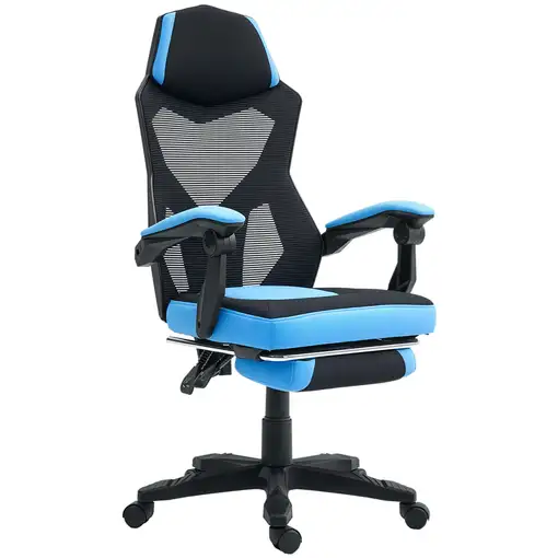 Silla Gaming con Reposapiés Retráctil Respaldo Reclinable Azul Vinsetto