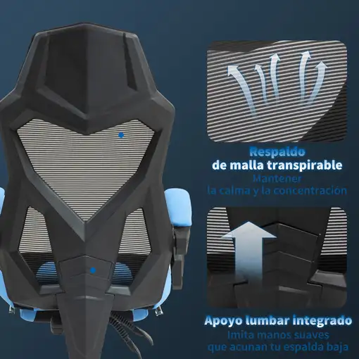 Silla Gaming con Reposapiés Retráctil Respaldo Reclinable Azul Vinsetto