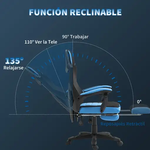 Silla Gaming con Reposapiés Retráctil Respaldo Reclinable Azul Vinsetto