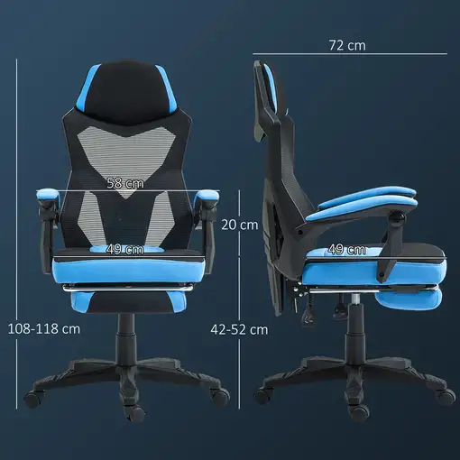 Silla Gaming con Reposapiés Retráctil Respaldo Reclinable Azul Vinsetto