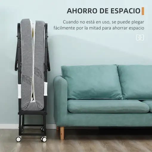 Cama Plegable 200x90x42,5 cm con Colchón Individual Ruedas Salón Oficina HOMCOM
