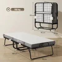 Cama Plegable 200x90x42,5 cm con Colchón Individual Ruedas Salón Oficina HOMCOM