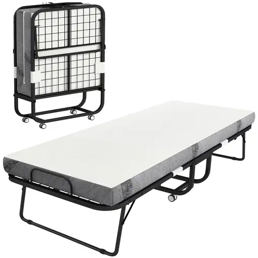 Cama Plegable 200x80x42,5 cm con Colchón Individual Ruedas Salón Oficina HOMCOM
