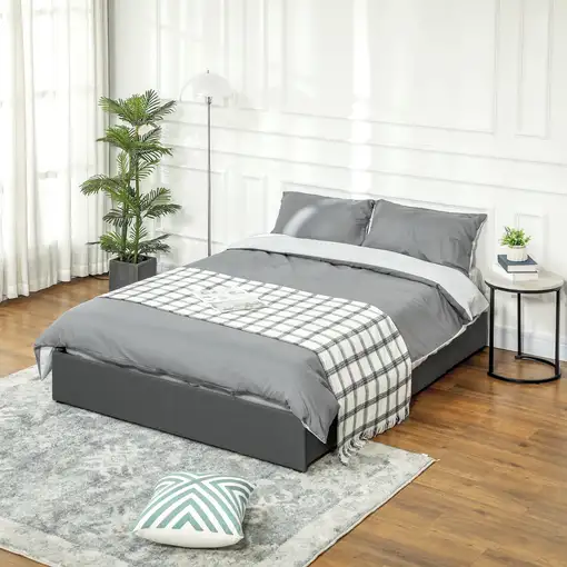 Cama Doble 140x190 cm con 3 Cajones y Estructura de Metal Gris HOMCOM