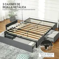 Cama Doble 140x190 cm con 3 Cajones y Estructura de Metal Gris HOMCOM