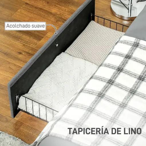 Cama Doble 140x190 cm con 3 Cajones y Estructura de Metal Gris HOMCOM
