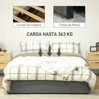 Cama Doble 140x190 cm con 3 Cajones y Estructura de Metal Gris HOMCOM