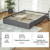 Cama Doble 140x190 cm con 3 Cajones y Estructura de Metal Gris HOMCOM
