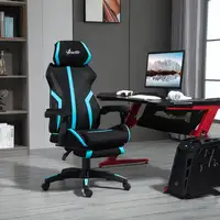 Silla Gaming Reclinable con Reposapiés Retráctil Altura Ajustable Azul Vinsetto